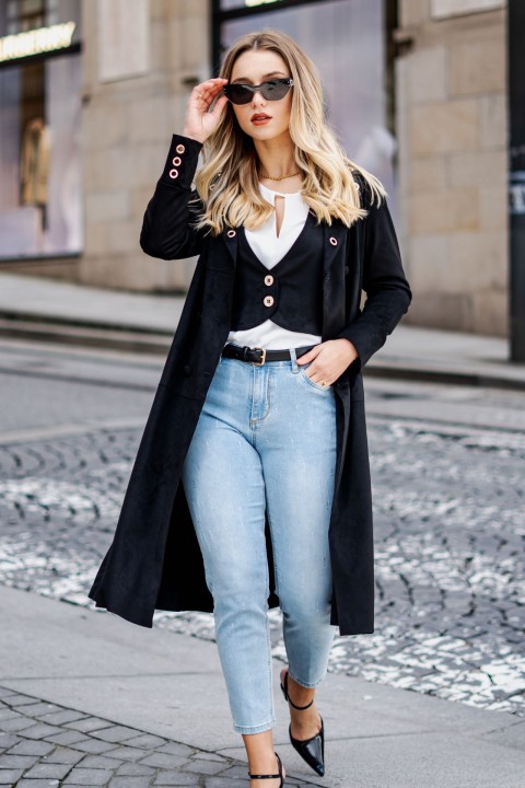 Chaqueta larga con efecto ante