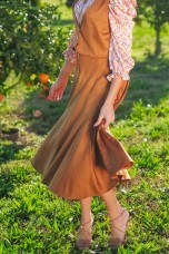 Suede effect long skirt