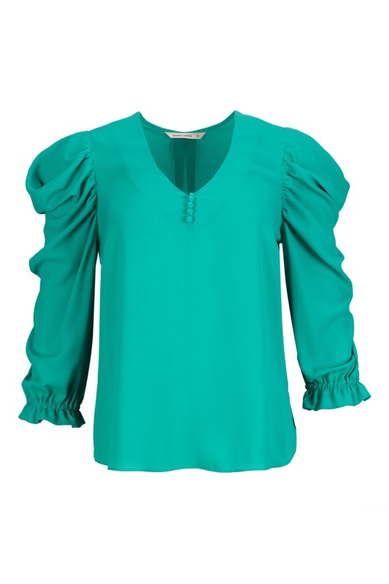 V-neck blouse with draped sleeves