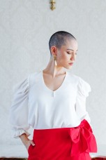 V-neck blouse with draped sleeves