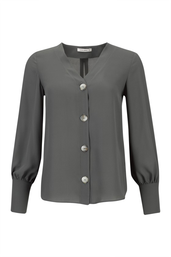 Blusa de manga larga y escote en pico 