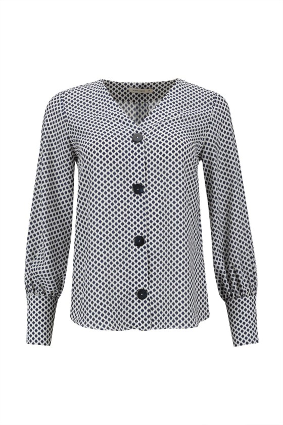 Blusa de mangas compridas e decote em v