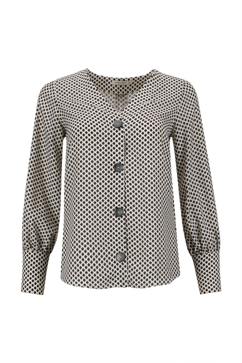 Blusa de mangas compridas e decote em v