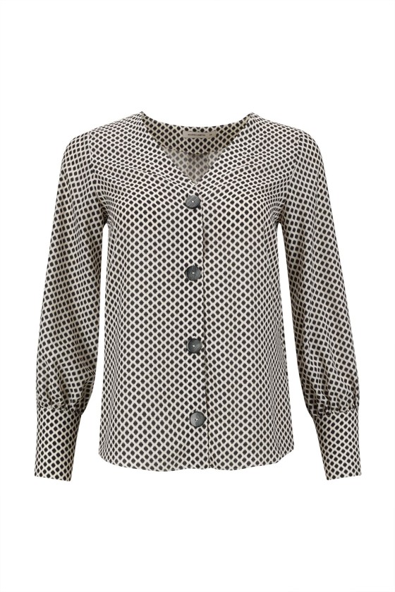 Blusa de mangas compridas e decote em v