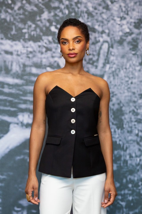 Corsetry-inspired top with removable straps