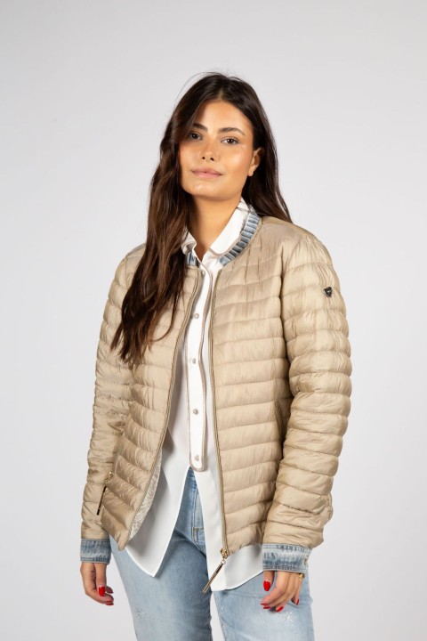 Quilted parka with denim details