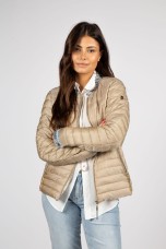 Quilted parka with denim details