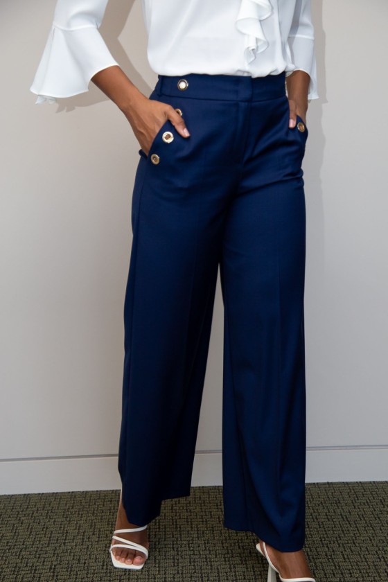 Wide leg pants with eyelets