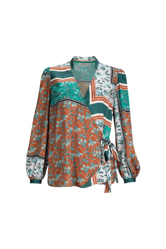 Long-sleeved crossover blouse 