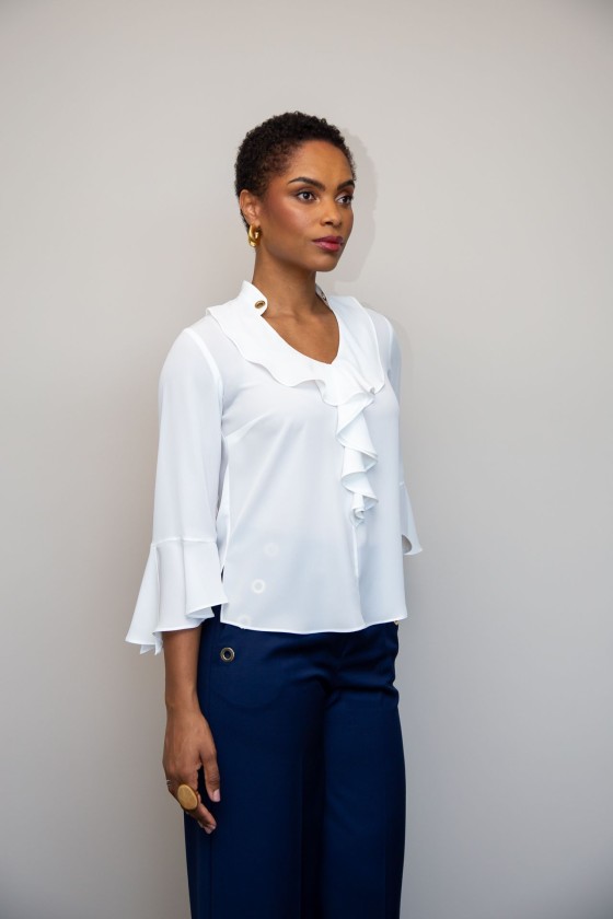 V-neck blouse with gathers