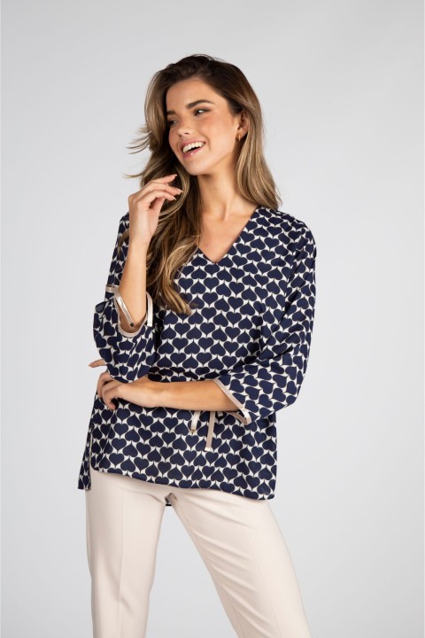 Allover print bow detail blouse