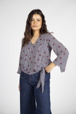 Allover print knot blouse