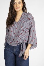 Allover print knot blouse