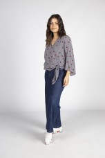 Allover print knot blouse
