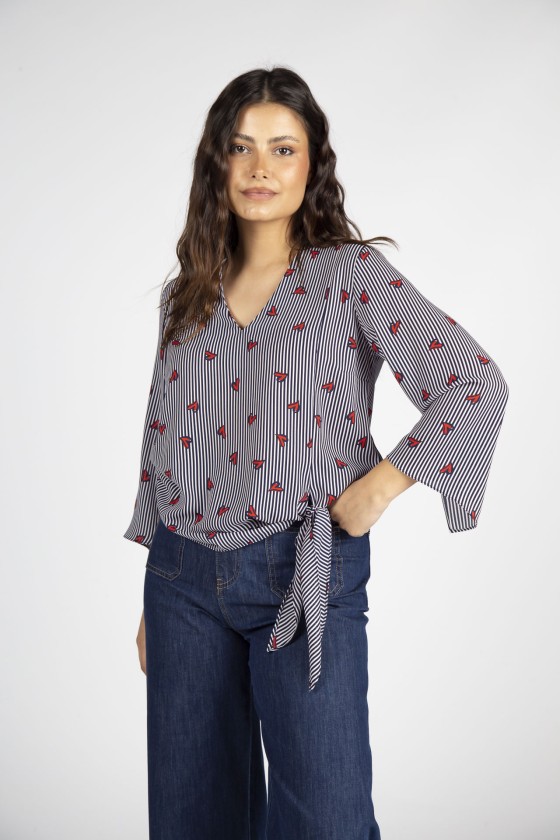 Allover print knot blouse