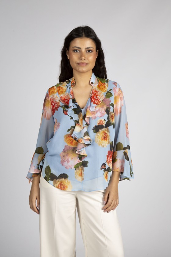 V-neck blouse with gathers