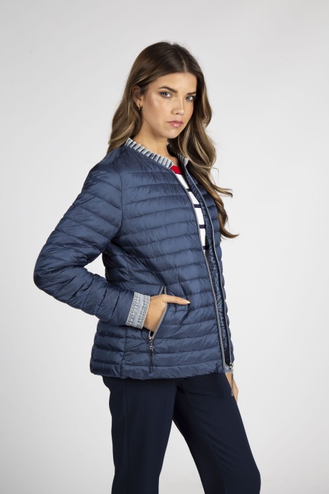 Quilted parka with denim details