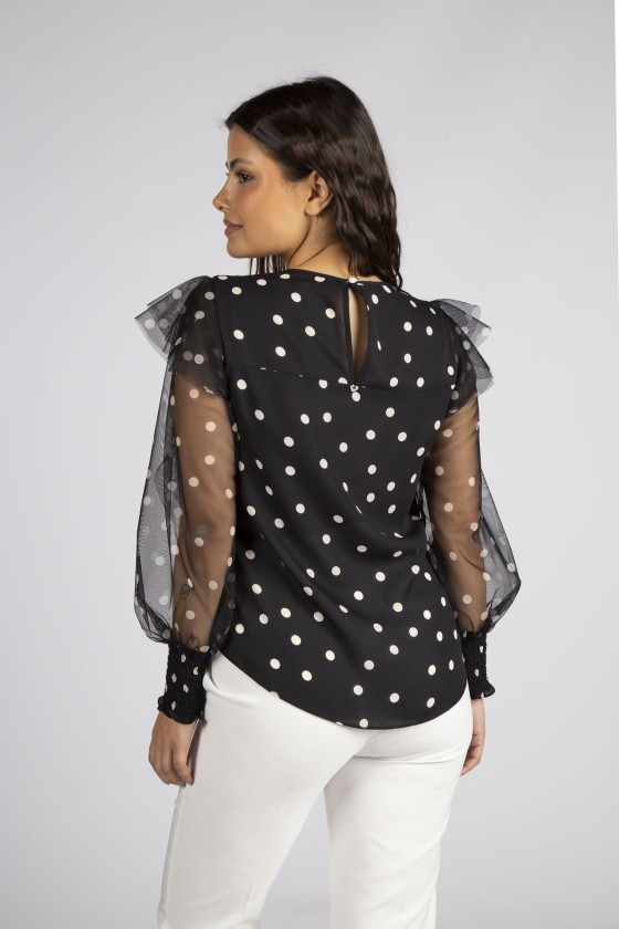 Tnica polka dot com folhos