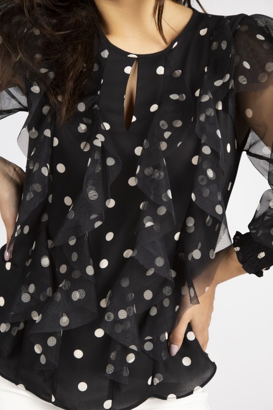 Tnica polka dot com folhos