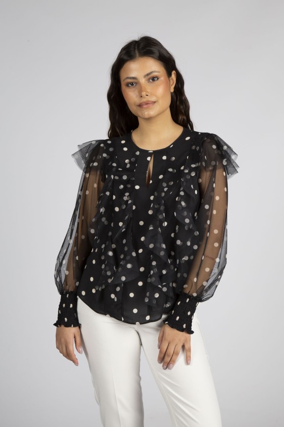 Tnica polka dot com folhos