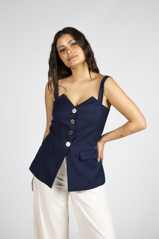 Corsetry-inspired top with removable straps