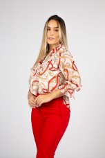 Allover print bow blouse