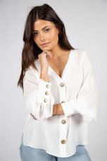 Blusa de mangas compridas e decote em v