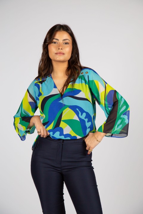 Allover print eyelet-detail shirt