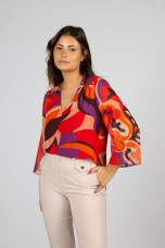 Allover print eyelet-detail shirt