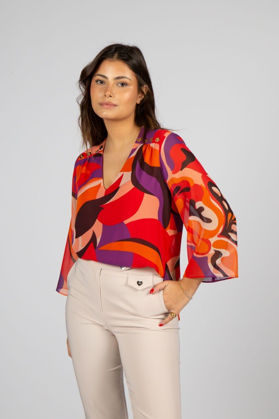 Allover print eyelet-detail shirt