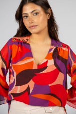 Allover print eyelet-detail shirt