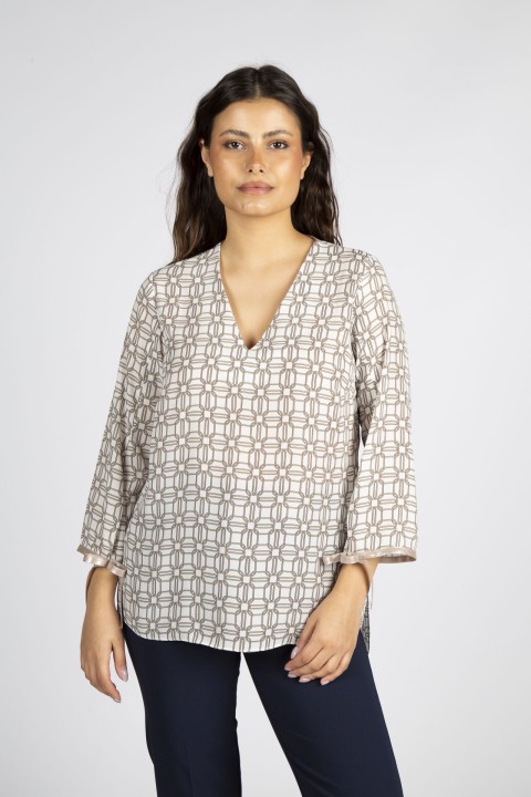Allover print bow detail blouse
