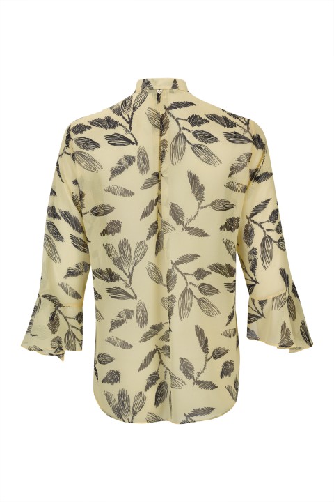 T�nica estampada de decote em V com folhos