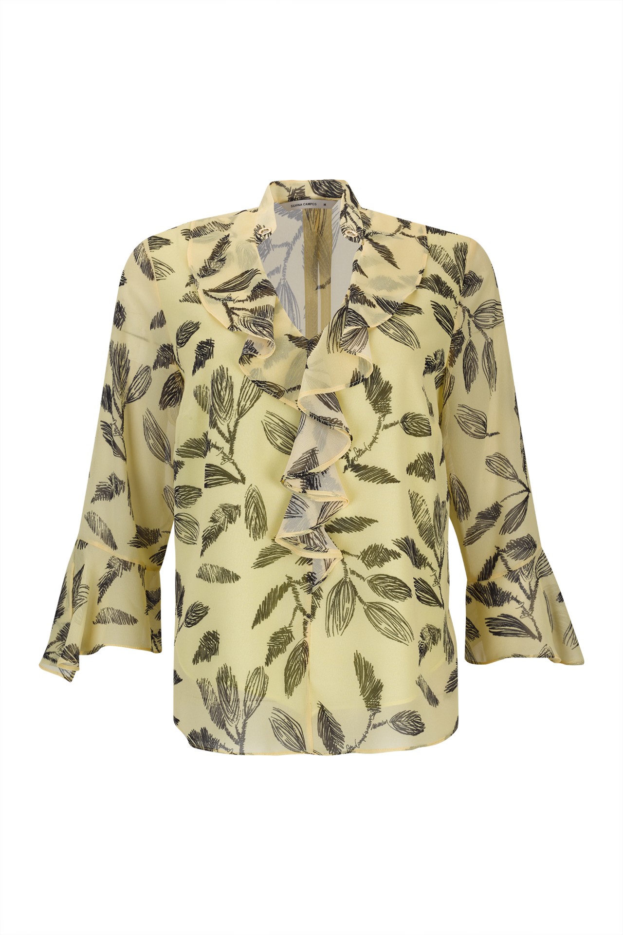 Túnica estampada de decote em V com folhos