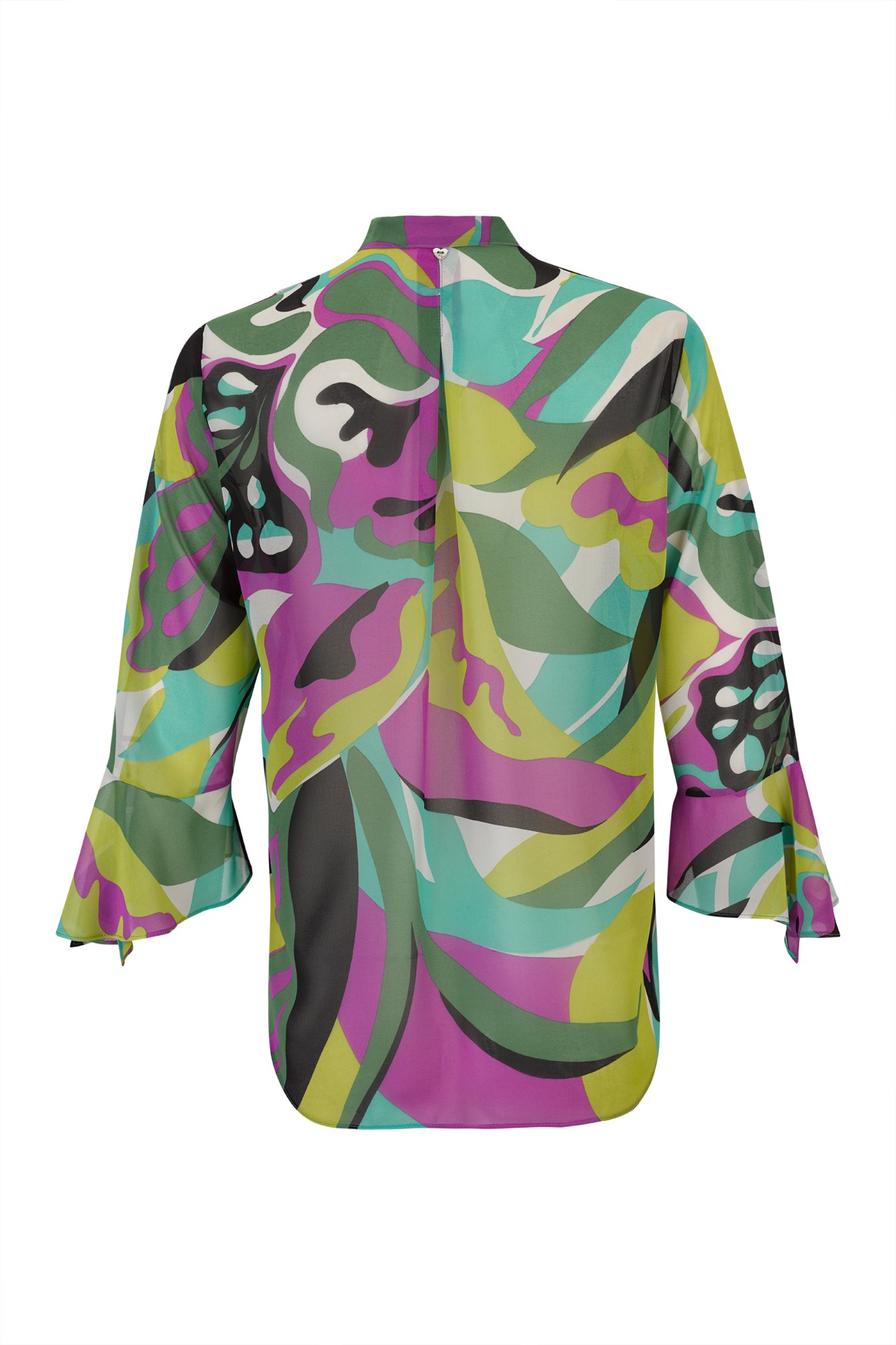 Túnica estampada de decote em V com folhos