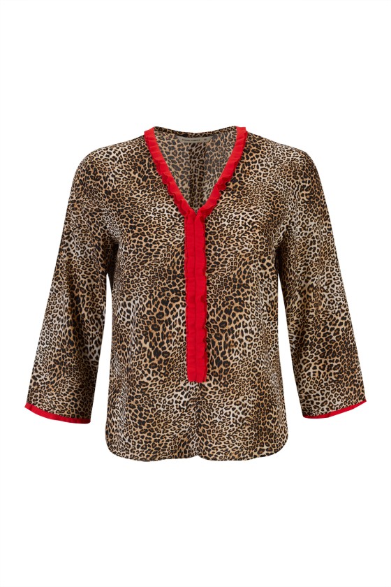 Allover print V neck blouse
