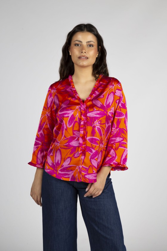 Allover print V neck blouse