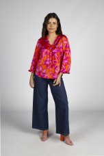 Allover print V neck blouse