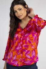 Allover print V neck blouse