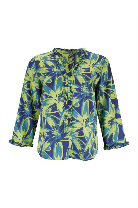 Allover print V neck blouse