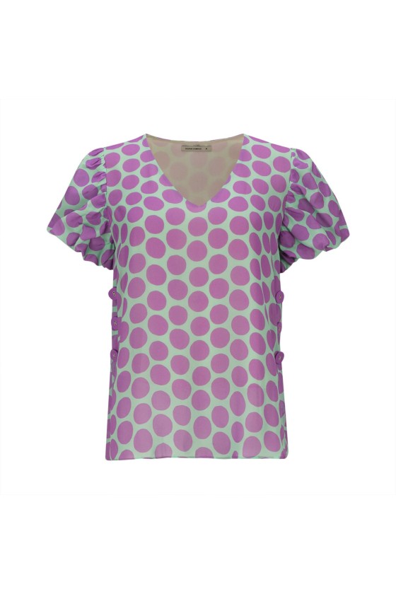 Polka dot shirt with side buttons