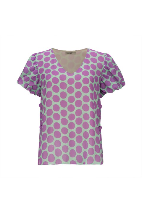 Polka dot shirt with side buttons