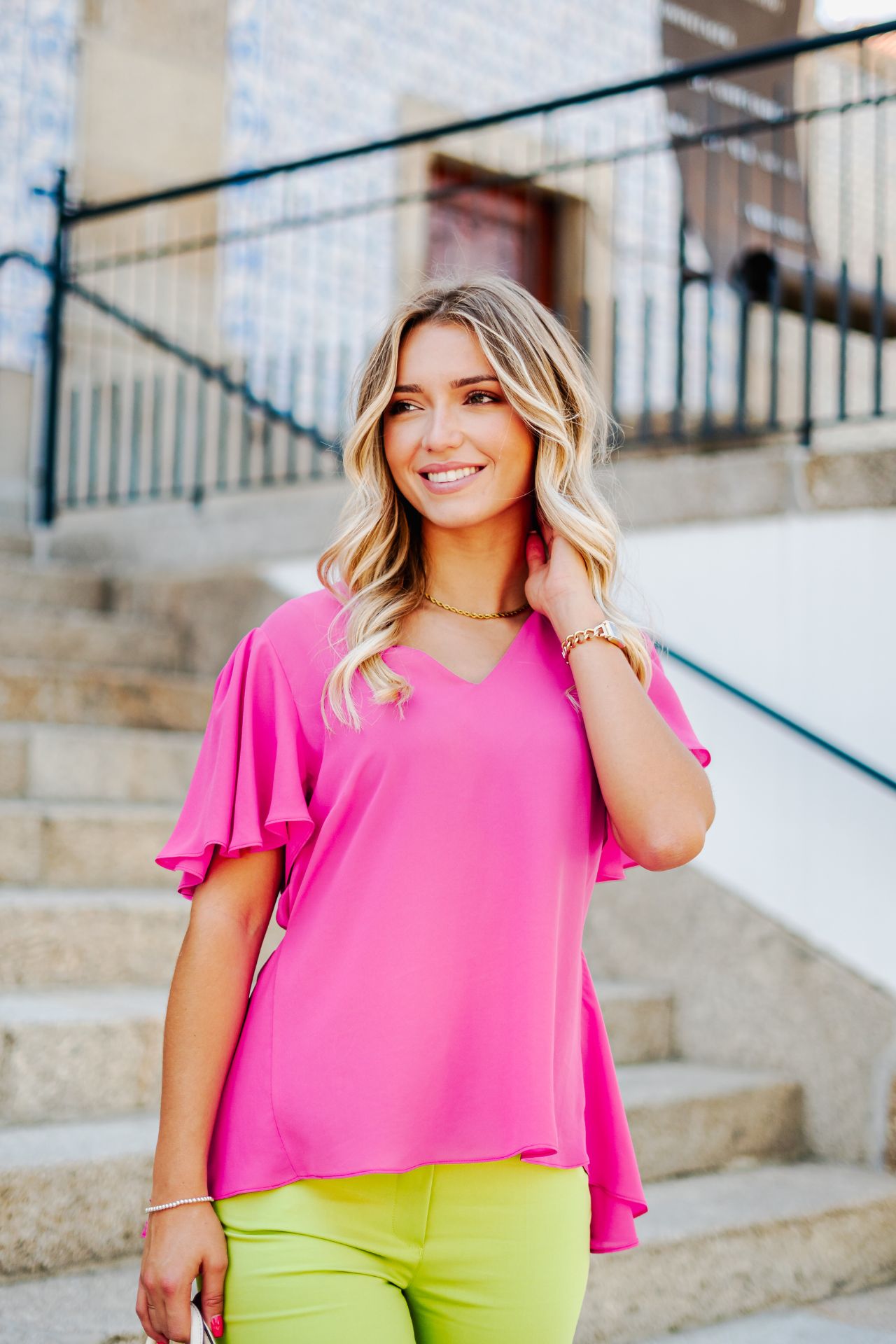 Asymmetric V-neck blouse