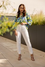 Allover print V neck blouse