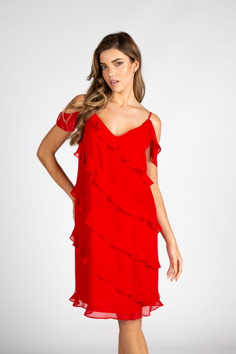 Strap dress with ruffles