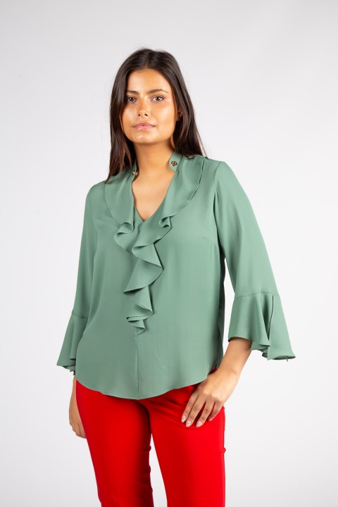 V-neck blouse with gathers