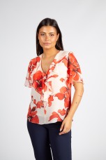 Blouse with ruffles and lined buttons