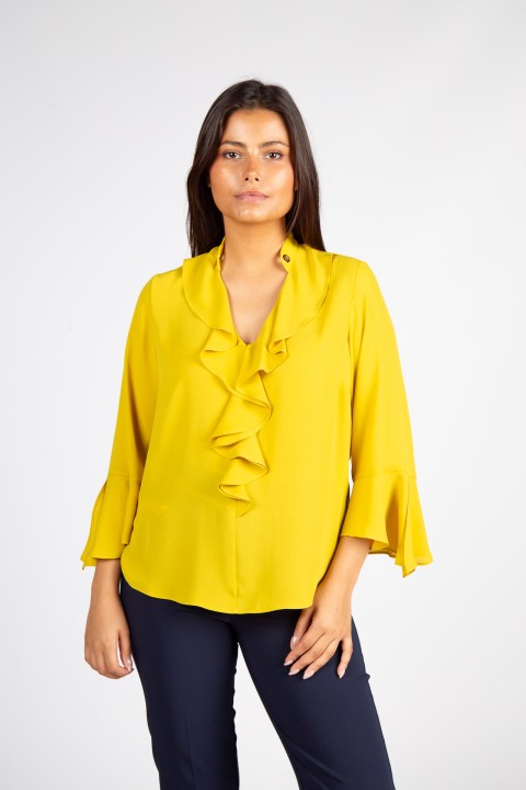 V-neck blouse with gathers