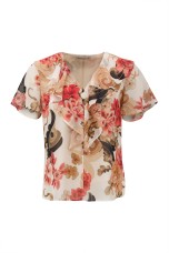 Blouse with ruffles and lined buttons