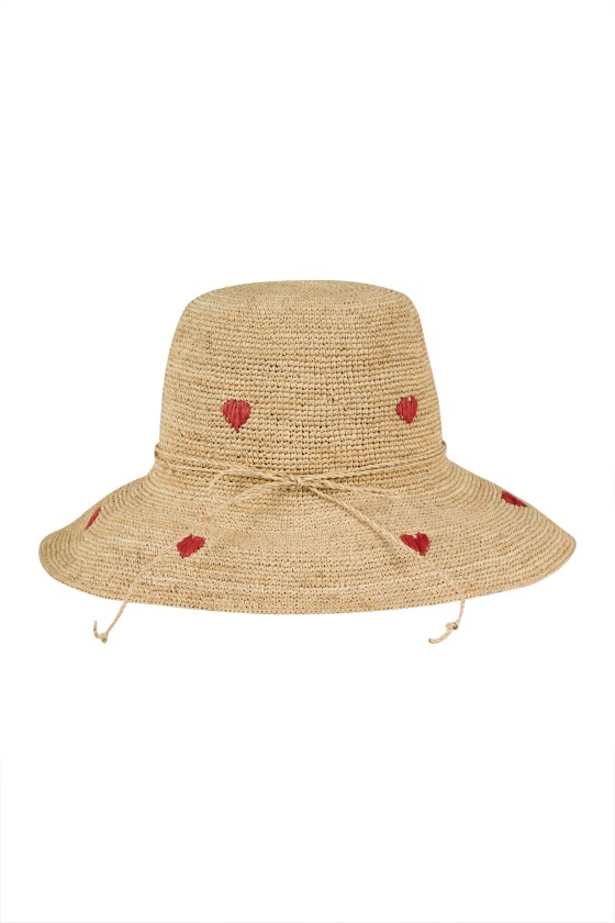 Hat with embroidered hearts